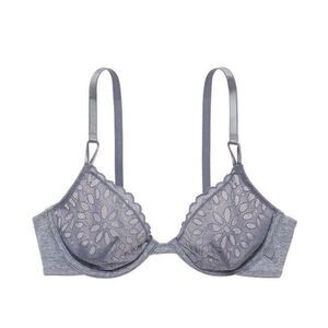 Victoria's Secret - Cotton Eyelet‎ Unlined Demi Bra - Gray Lace Sz 38DD